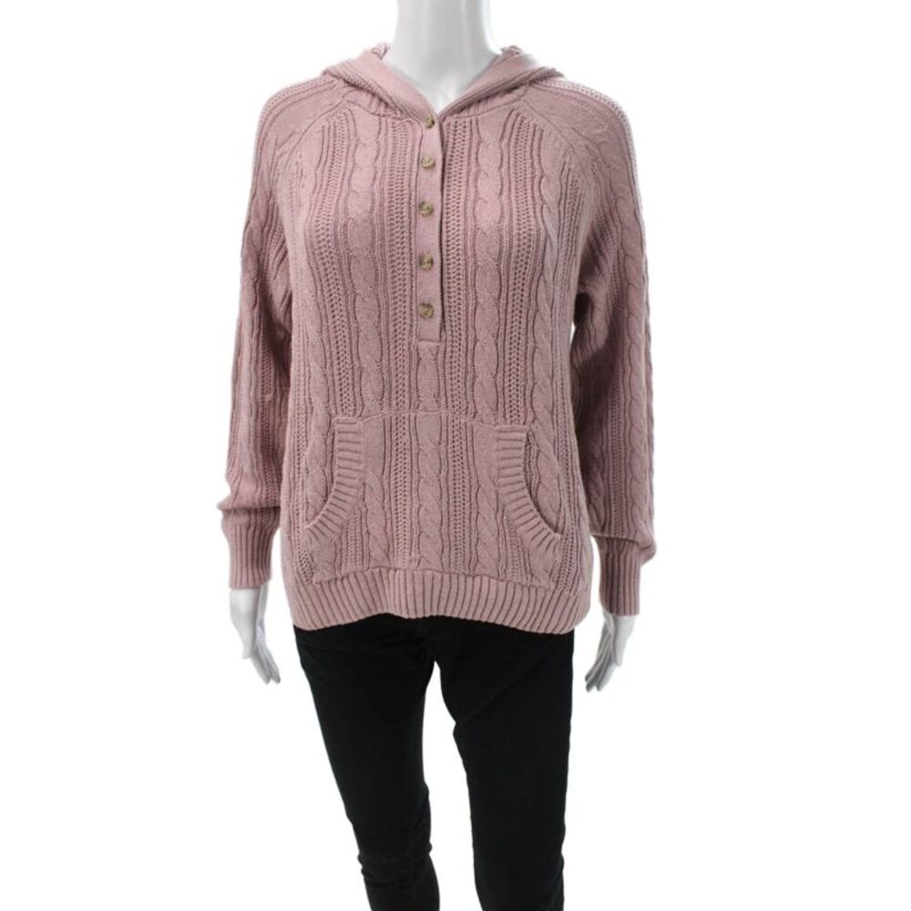 Pink Rose Teens Pullover Sweater Henley Long Sleeve Polyester Size M